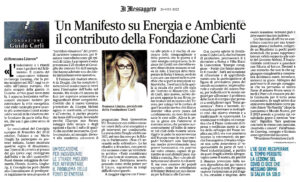 Il Messaggero - Un Manifesto su Energia e Ambiente il contributo della Fondazione Carli