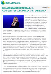 Borsa Italiana - Dalla Fondazione Guido Carli il Manifesto per superare la crisi energetica