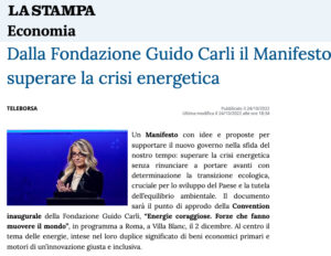 La Stampa - Dalla Fondazione Guido Carli il Manifesto per superare la crisi energetica