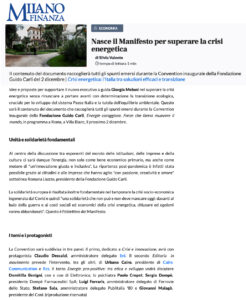Milano Finanza - Nasce il Manifesto per superare la crisi energetica