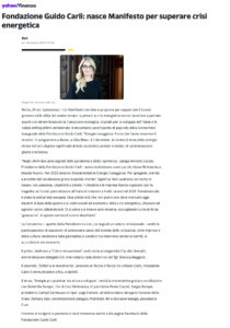 Yahoo Finanza - Fondazione Guido Carli: nasce Manifesto per superare crisi energetica