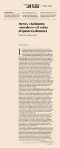 Il Sole 24 Ore - Merito, il fallimento «non detto» e il valore dei processi dinamici