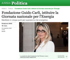 Ansa Politica - Fondazione Guido Carli, istituire la Giornata nazionale per l'Energia