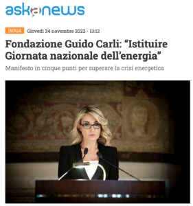 Askanews - Fondazione Guido Carli: “Istituire Giornata nazionale dell’energia”
