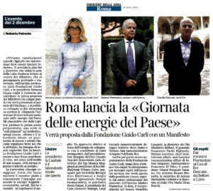 Corriere della Sera Roma - Roma lancia la «Giornata delle energie del Paese»