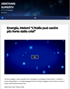 Aristanis Supertv - Energia, Meloni “L’Italia può uscire più forte dalla crisi”