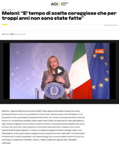 AGI - Meloni: “E' tempo di scelte coraggiose che per troppi anni non sono state fatte”