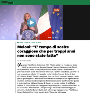 Corriere di Arezzo - Meloni: “E' tempo di scelte coraggiose che per troppi anni non sono state fatte”