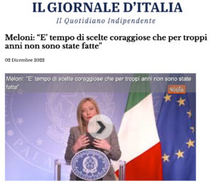 Il Giornale d'Italia - Meloni: “E’ tempo di scelte coraggiose che per troppi anni non sono state fatte”