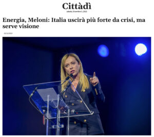 Cittàdì - Energia, Meloni: Italia uscirà più forte da crisi, ma serve visione
