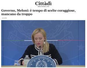 Cittàdì - Governo, Meloni: è tempo di scelte coraggiose, mancano da troppo