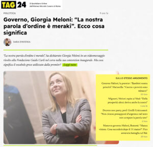TAG24 - Governo, Giorgia Meloni: “La nostra parola d’ordine è meraki”. Ecco cosa significa