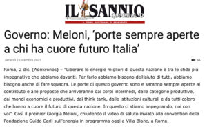Il Sannio Quotidiano - Governo: Meloni, ‘porte sempre aperte a chi ha cuore futuro Italia’