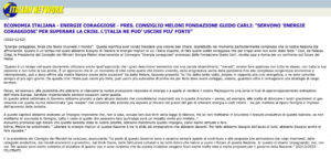 Italian Network - ECONOMIA ITALIANA - ENERGIE CORAGGIOSE - PRES. CONSIGLIO MELONI FONDAZIONE GUIDO CARLI: 