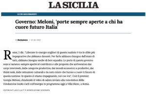 La Sicilia - Governo: Meloni, 'porte sempre aperte a chi ha cuore futuro Italia'