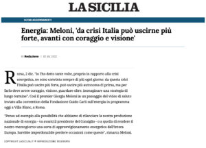 La Sicilia - Energia: Meloni, 'da crisi Italia può uscirne più forte, avanti con coraggio e visione'