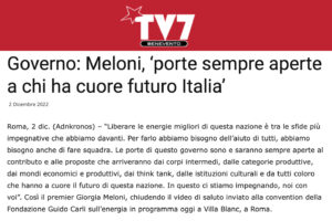 TV7 - Governo: Meloni, ‘porte sempre aperte a chi ha cuore futuro Italia’