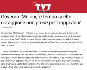 TV7 - Governo: Meloni, ‘è tempo scelte coraggiose non prese per troppi anni’