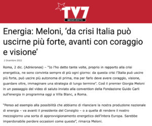 TV7 - Energia: Meloni, ‘da crisi Italia può uscirne più forte, avanti con coraggio e visione’