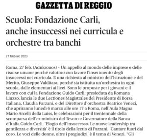 Gazzetta di Reggio - Scuola: Fondazione Carli, anche insuccessi nei curricula e orchestre tra banchi
