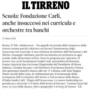 Il Tirreno - Scuola: Fondazione Carli, anche insuccessi nei curricula e orchestre tra banchi