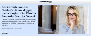 La Provincia Pavese - Per il trentennale di Guido Carli una doppia lectio magistralis: Claudia Parzani e Beatrice Venezi