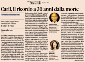Il Sole 24 Ore - Carli, il ricordo a 30 anni dalla morte