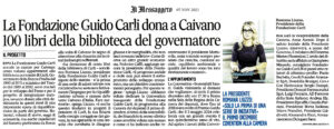 Il Messaggero - La Fondazione Guido Carli dona a Caivano 100 libri della biblioteca del governatore