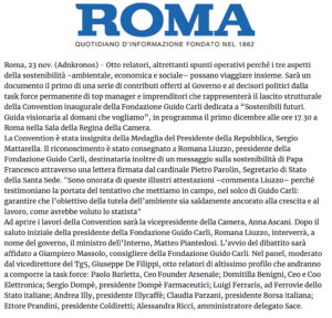 ROMA - Ambiente: venerdì 1 dicembre Convention Fondazione Carli 'Sostenibili futuri'