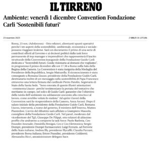 Il Tirreno - Ambiente: venerdì 1 dicembre Convention Fondazione Carli 'Sostenibili futuri'