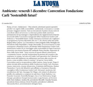 La Nuova Sardegna - Ambiente: venerdì 1 dicembre Convention Fondazione Carli 'Sostenibili futuri'