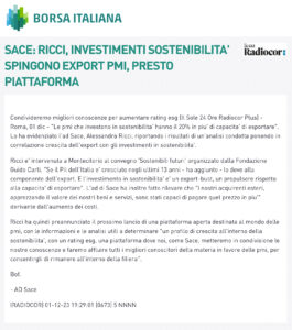 Borsa Italiana - Sace: Ricci, investimenti sostenibilita' spingono export pmi, presto piattaforma