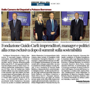 Corriere della Sera Roma - Fondazione Guido Carli: imprenditori, manager e politici alla cena esclusiva dopo il summit sulla sostenibilità