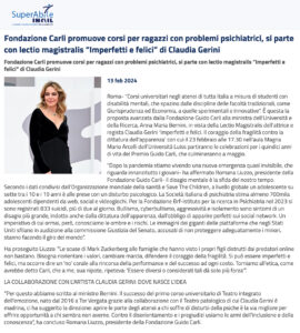Superabile - Fondazione Carli promuove corsi per ragazzi con problemi psichiatrici, si parte con lectio magistralis “Imperfetti e felici” di Claudia Gerini