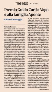Il Sole 24 Ore - Premio Guido Carli a Vago e alla famiglia Aponte