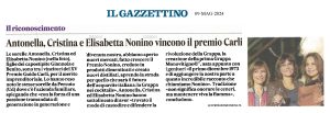 Il Gazzettino - Antonella, Cristina e Elisabetta Nonino vincono il premio Carli