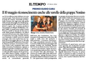 Il Tempo - Premio Guido Carli. Il 10 maggio riconoscimento anche alle sorelle della grappa Nonino