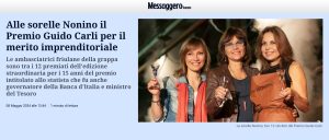 Messaggero Veneto - Alle sorelle Nonino il Premio Guido Carli per il merito imprenditoriale