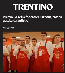 Giornale del Trentino - Premio G.Carli a fondatore PizzAut, catena gestita da autistici