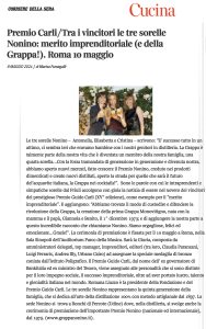 Il Dito nel Piatto - Premio Carli/Tra i vincitori le tre sorelle Nonino: merito imprenditoriale (e della Grappa!). Roma 10 maggio