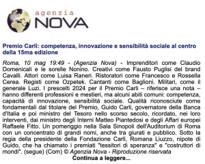 Agenzia Nova - Premio Carli: competenza, innovazione e sensibilità sociale al centro della 15ma edizione