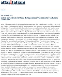 Affari Italiani - Ia: il 22 novembre il manifesto dell'algoretica d'impresa della Fondazione Guido Carli