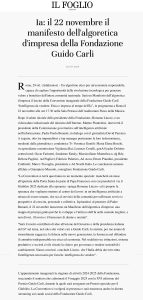 Il Foglio - Ia: il 22 novembre il manifesto dell'algoretica d'impresa della Fondazione Guido Carli