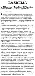 La Sicilia - Ia: il 22 novembre il manifesto dell’algoretica d’impresa della Fondazione Guido Carli