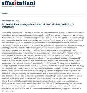Affari Italiani - Ia: Meloni, 'Italia protagonista anche dal punto di vista produttivo e industriale'