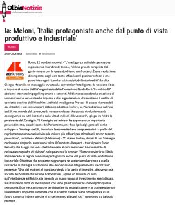 Olbia Notizie - Ia: Meloni, 'Italia protagonista anche dal punto di vista produttivo e industriale'
