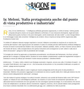 La Ragione - Ia: Meloni, ‘Italia protagonista anche dal punto di vista produttivo e industriale’