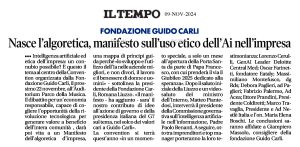 Il Tempo - Fondazione Guido Carli. Nasce l'algoretica, manifesto sull'uso etico dell'Ai nell'impresa