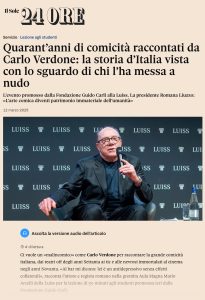 Il Sole 24 Ore - Quarant’anni di comicità raccontati da Carlo Verdone: la storia d’Italia vista con lo sguardo di chi l’ha messa a nudo