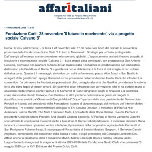 Affari Italiani – Fondazione Carli: 28 novembre 'Il futuro in movimento', via a progetto sociale 'Caivano 3'